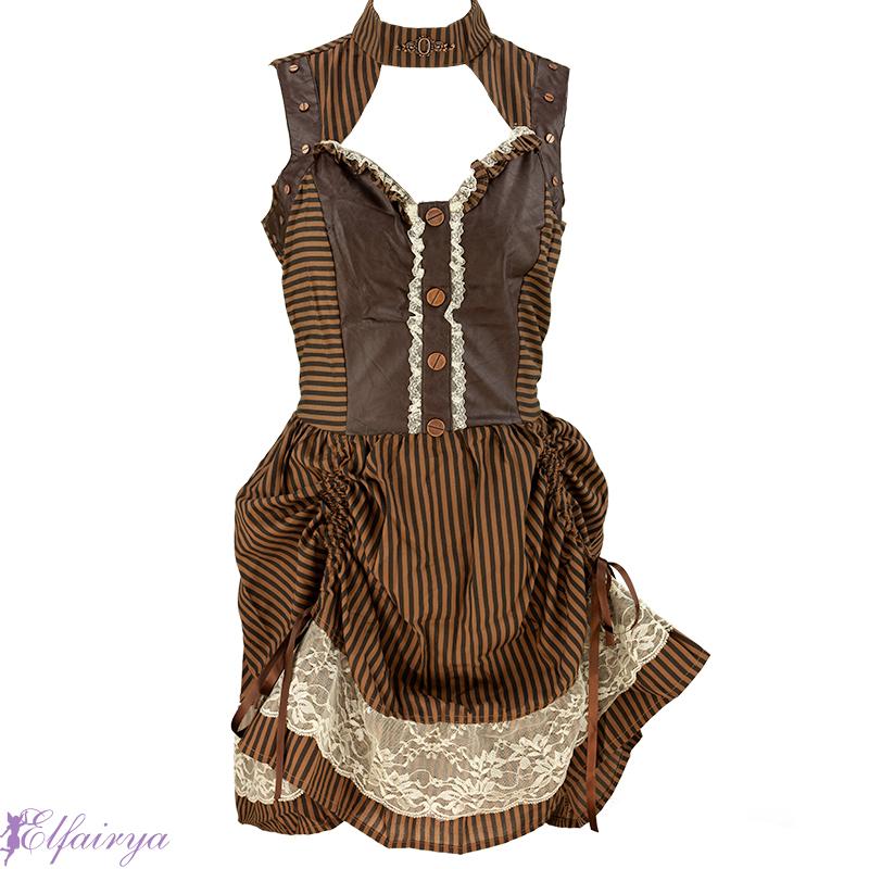 Kurzes sommerliches gestreiftes Steampunk-Kleid